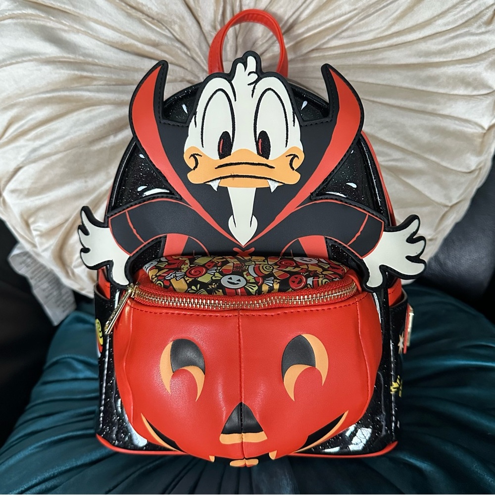 Disney Donald Duck Vampire Costume Halloween Candy Bucket Loungefly Back: NWT
